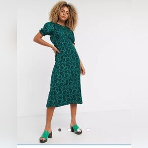 TopShop Asos Green Daisy Midi Ruffle Tea Dress